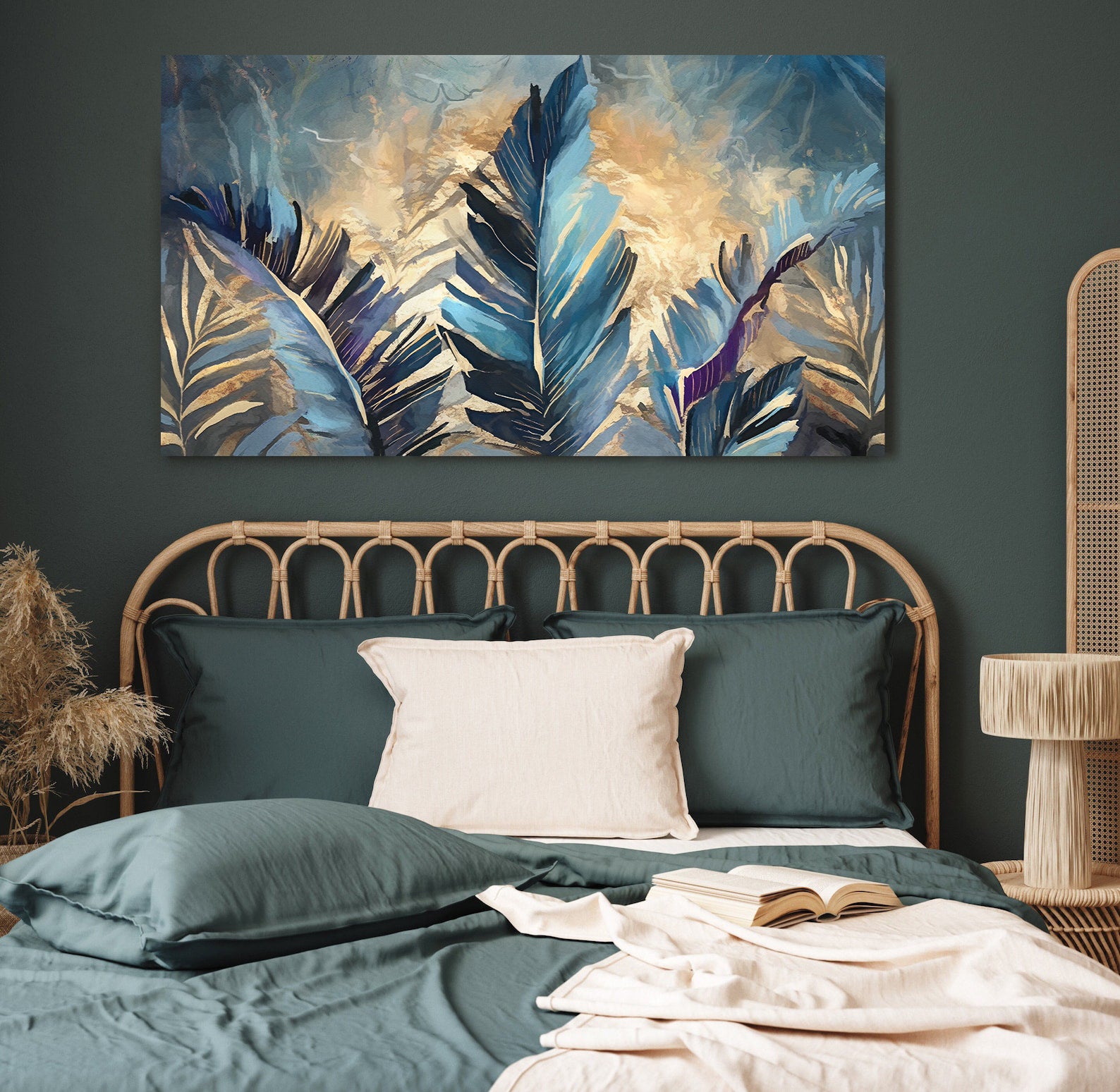 Peinture sur toile – Touche dorée sur plumes