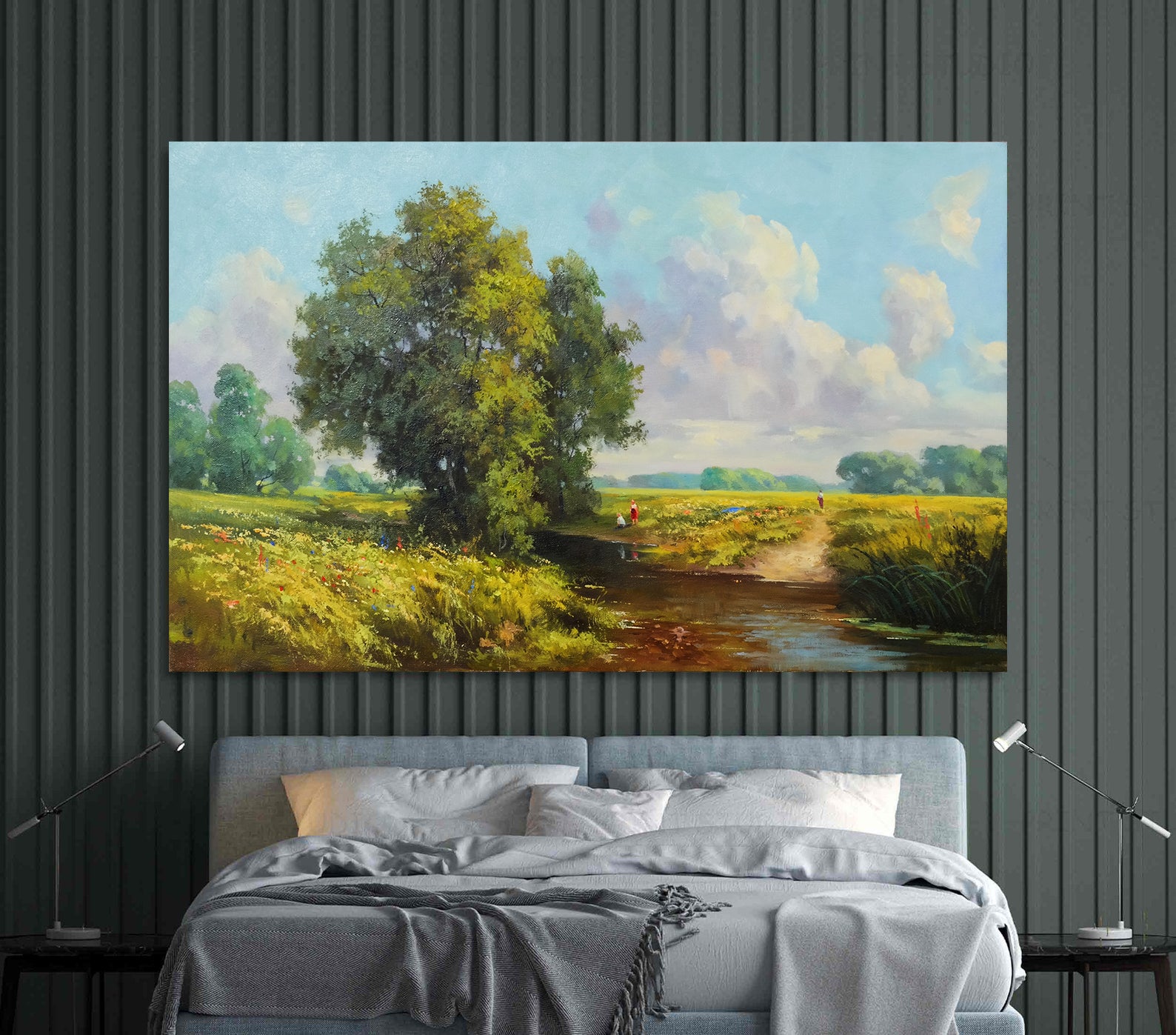 Peinture sur toile - Arbres au bord de la rivière