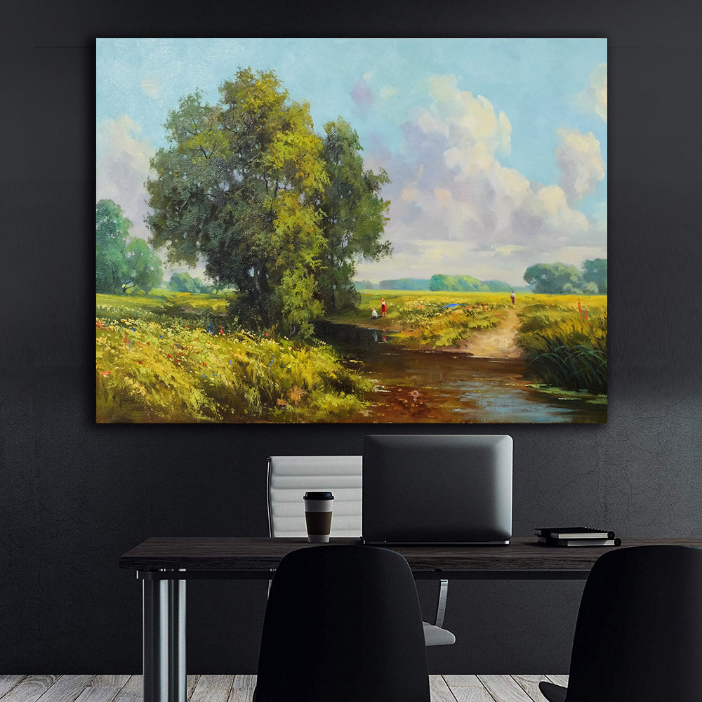 Peinture sur toile - Arbres au bord de la rivière