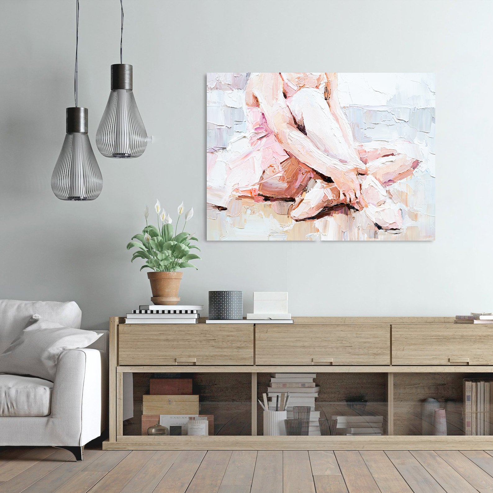 Peinture sur toile - Ballerine en robe rose