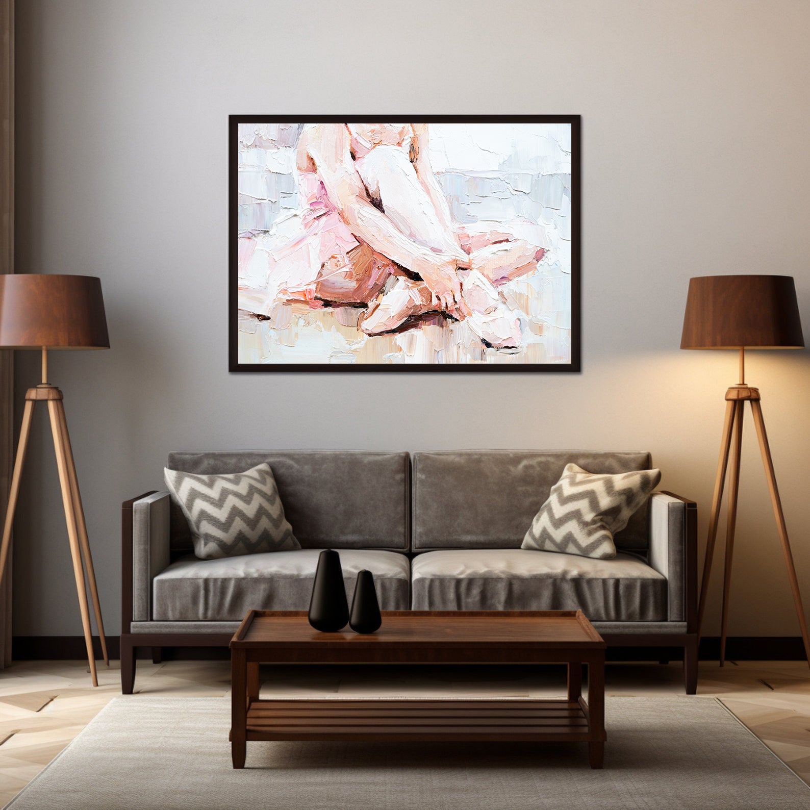 Peinture sur toile - Ballerine en robe rose