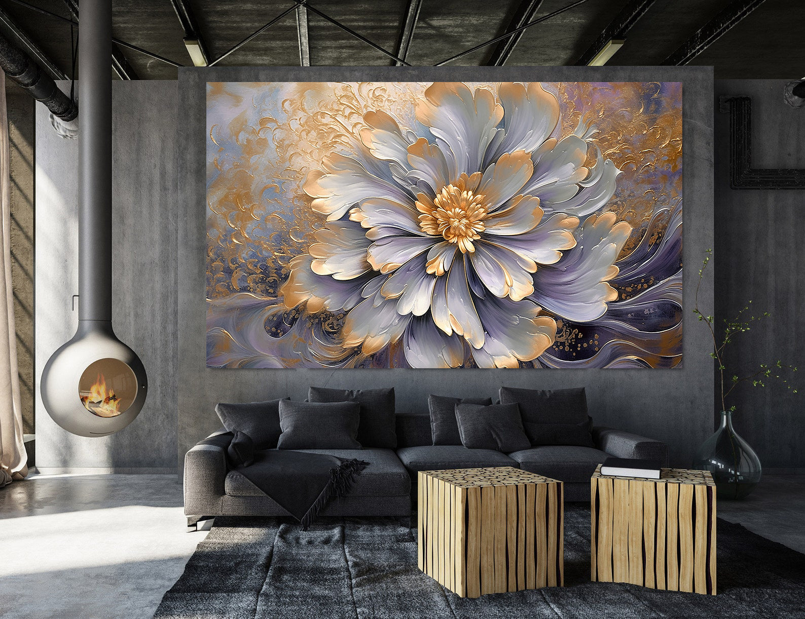 Peinture sur toile - Fleur dorée