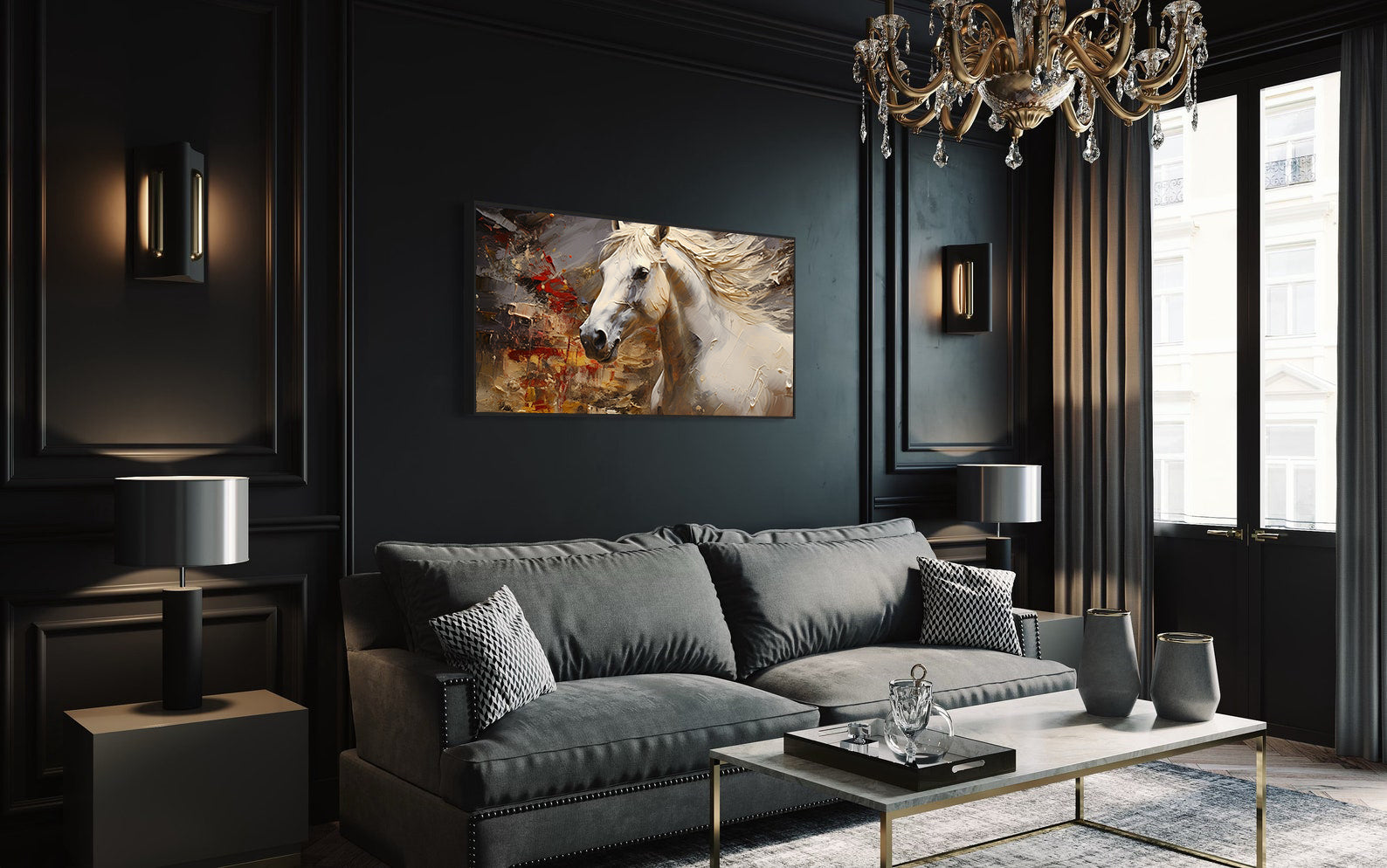 Tablou Canvas - Cal Alb și Auriu