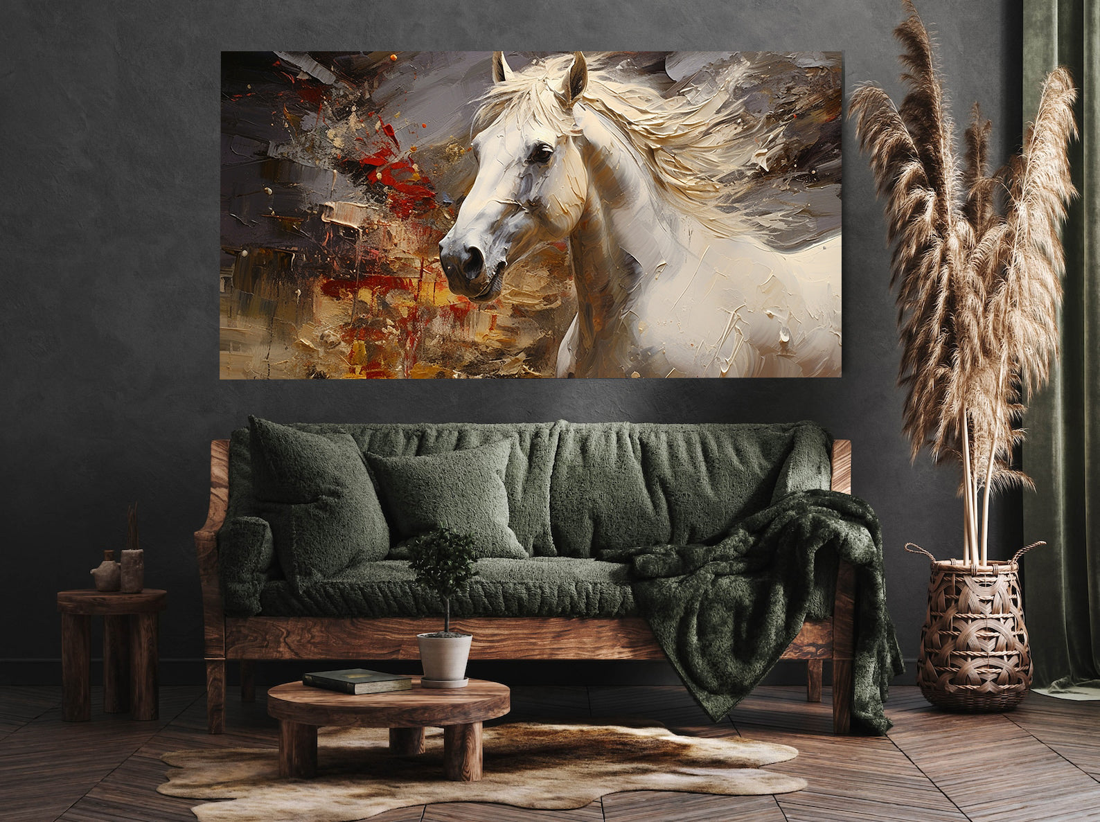 Tablou Canvas - Cal Alb și Auriu