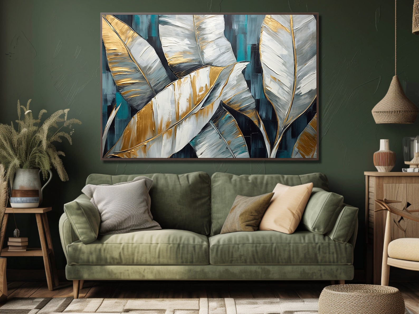 Peinture sur toile – Feuilles tropicales