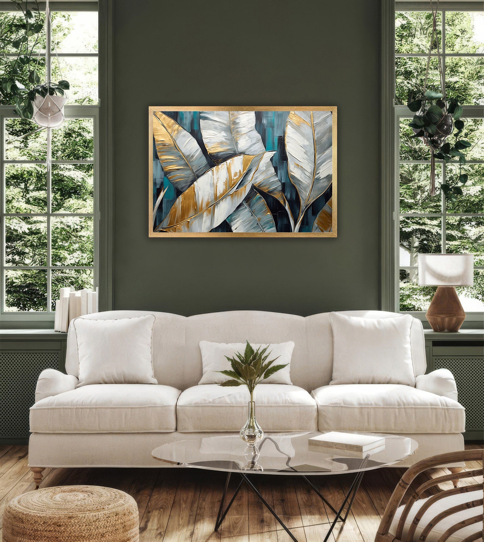 Peinture sur toile – Feuilles tropicales