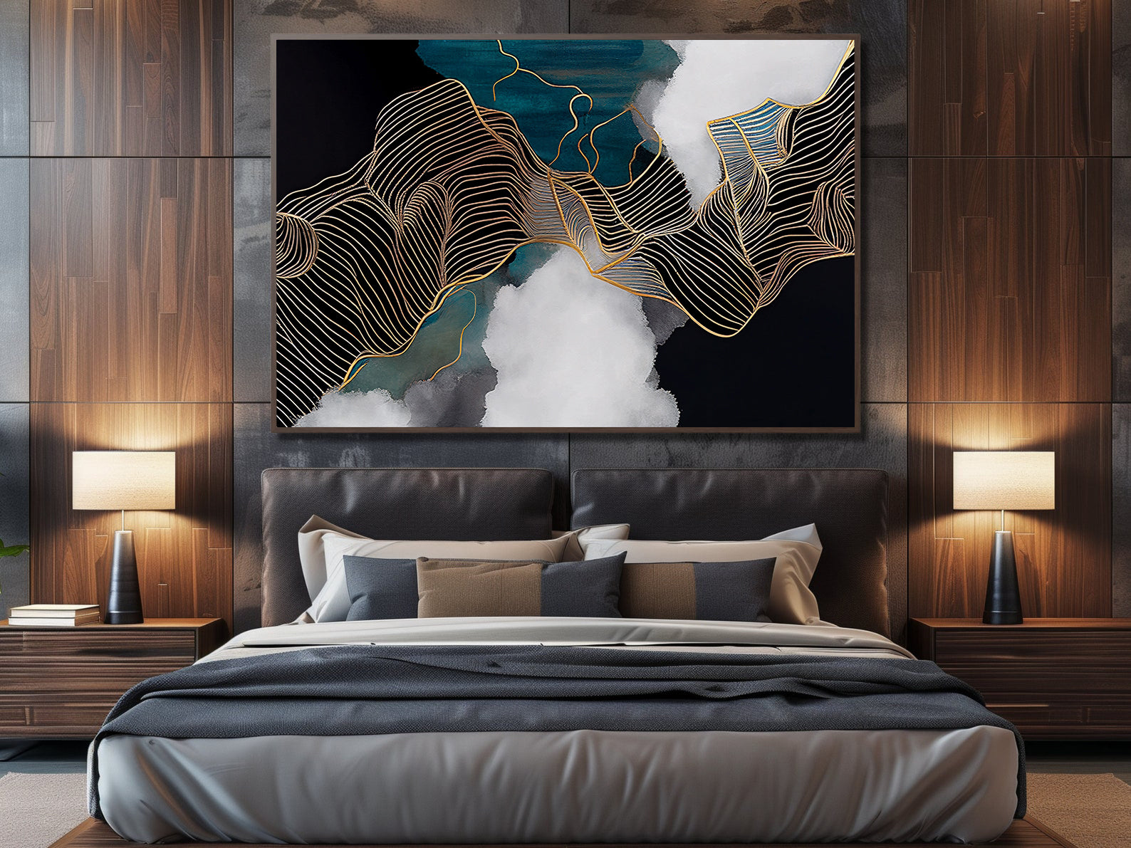 Peinture sur toile – Lignes dorées abstraites