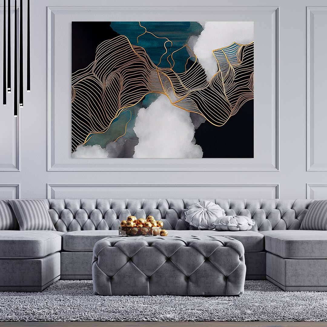 Peinture sur toile – Lignes dorées abstraites