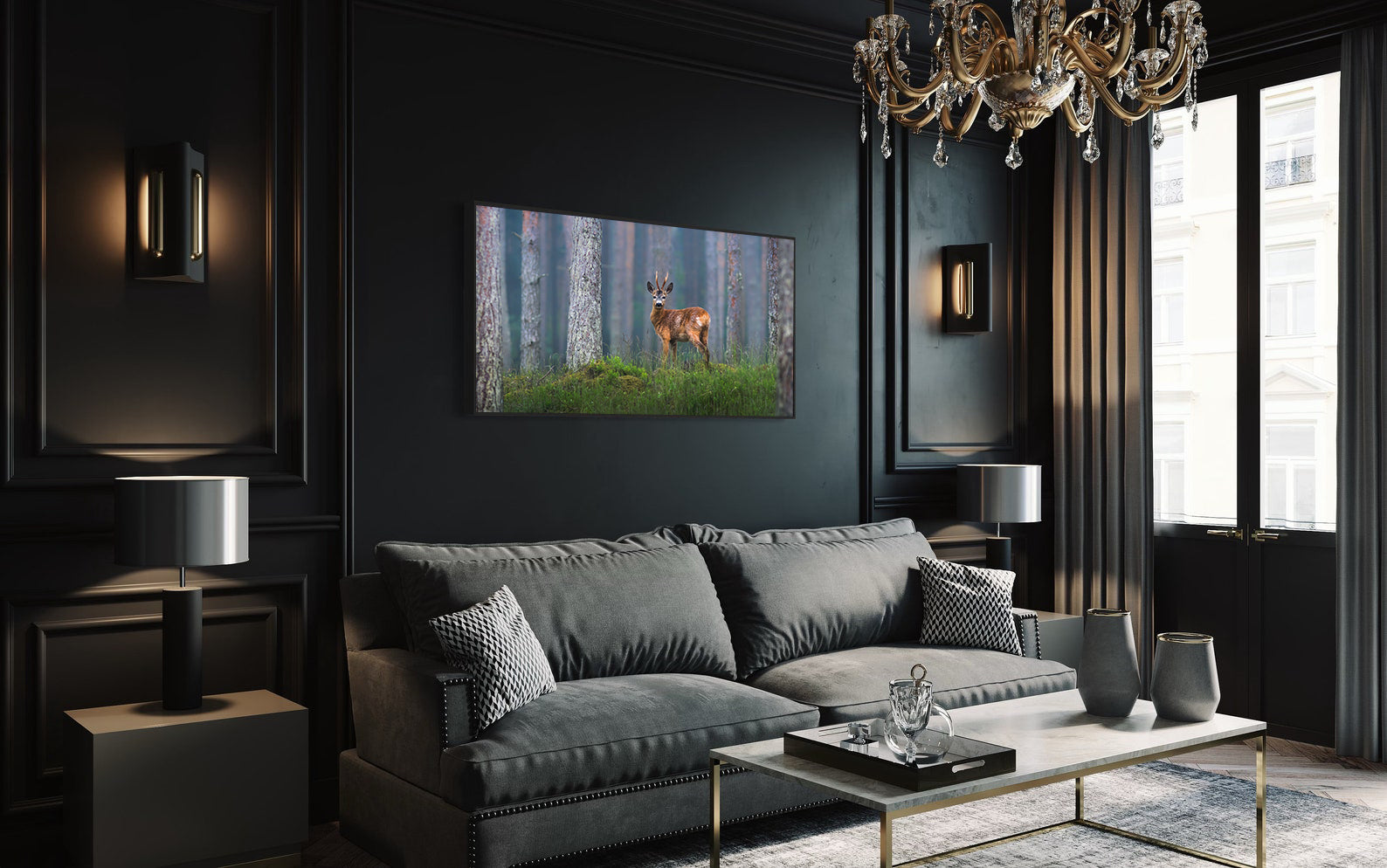 Peinture sur toile - Cerf dans la forêt