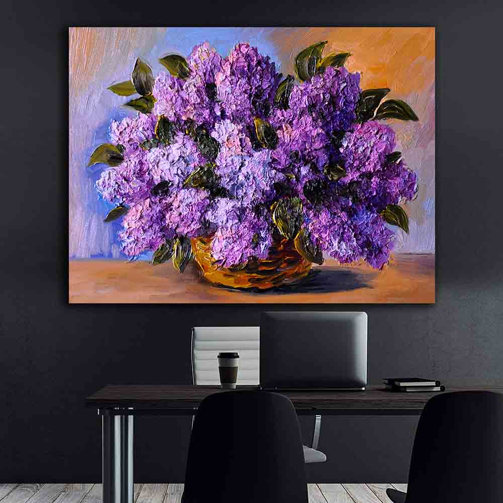 Tableau sur toile - Panier avec fleurs violettes