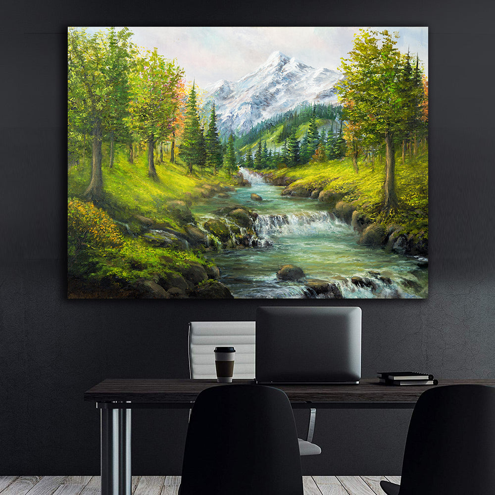 Peinture sur toile - Paysage avec forêt et montagnes