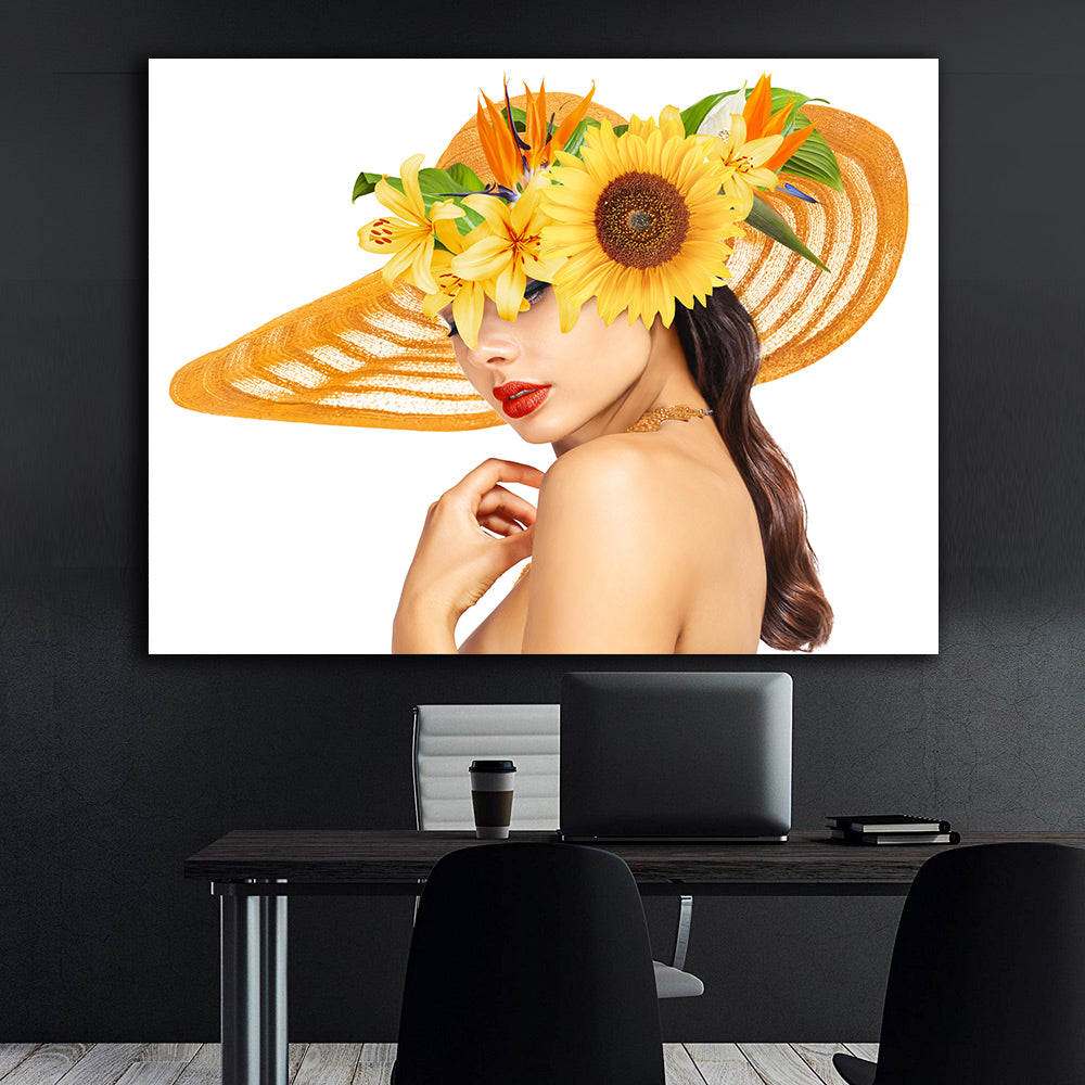 Peinture sur toile - Portrait de femme au chapeau