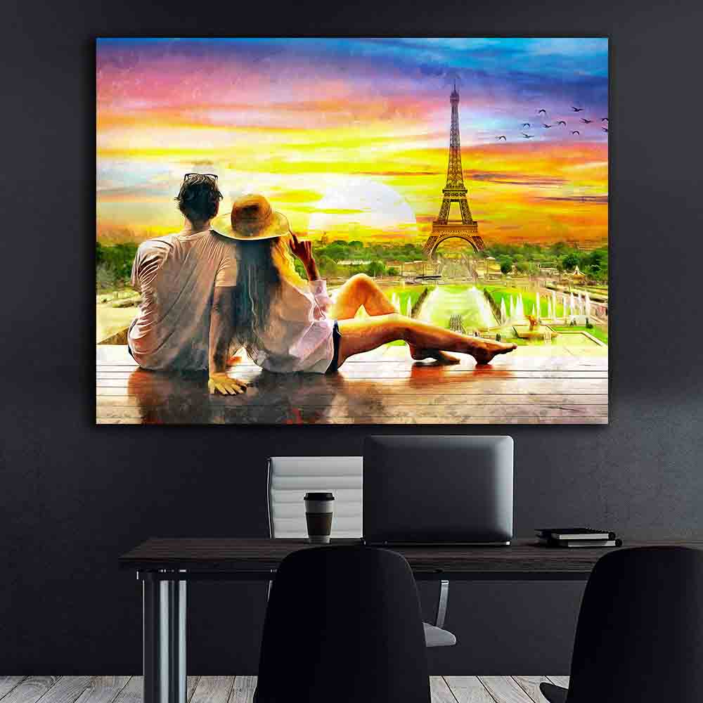 Tablou Canvas - Cuplu si turnul Eiffel
