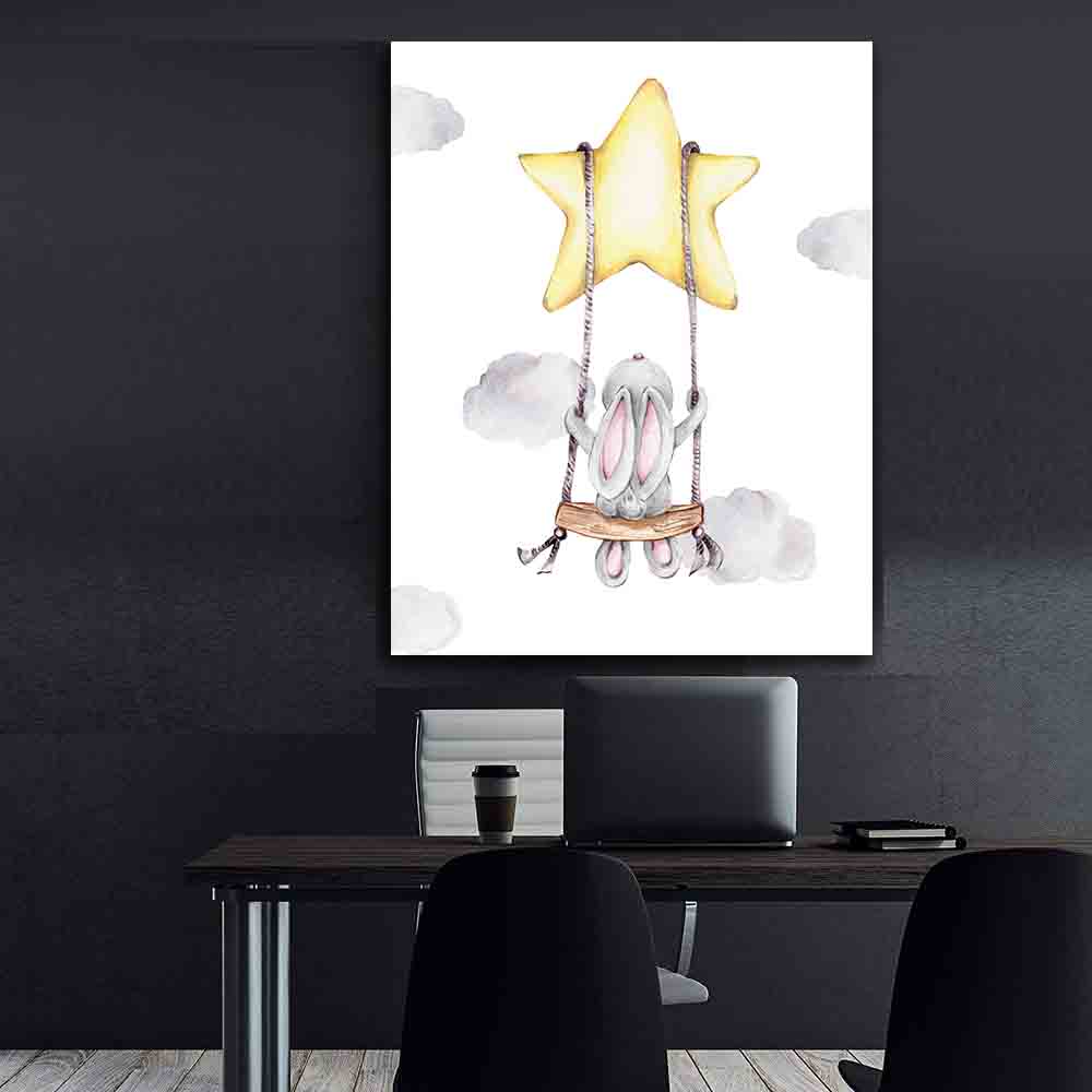 Peinture sur toile - Lapin sur la balançoire
