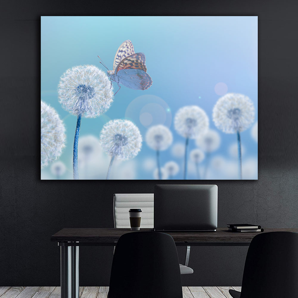 Peinture sur toile - Papillon sur pissenlits