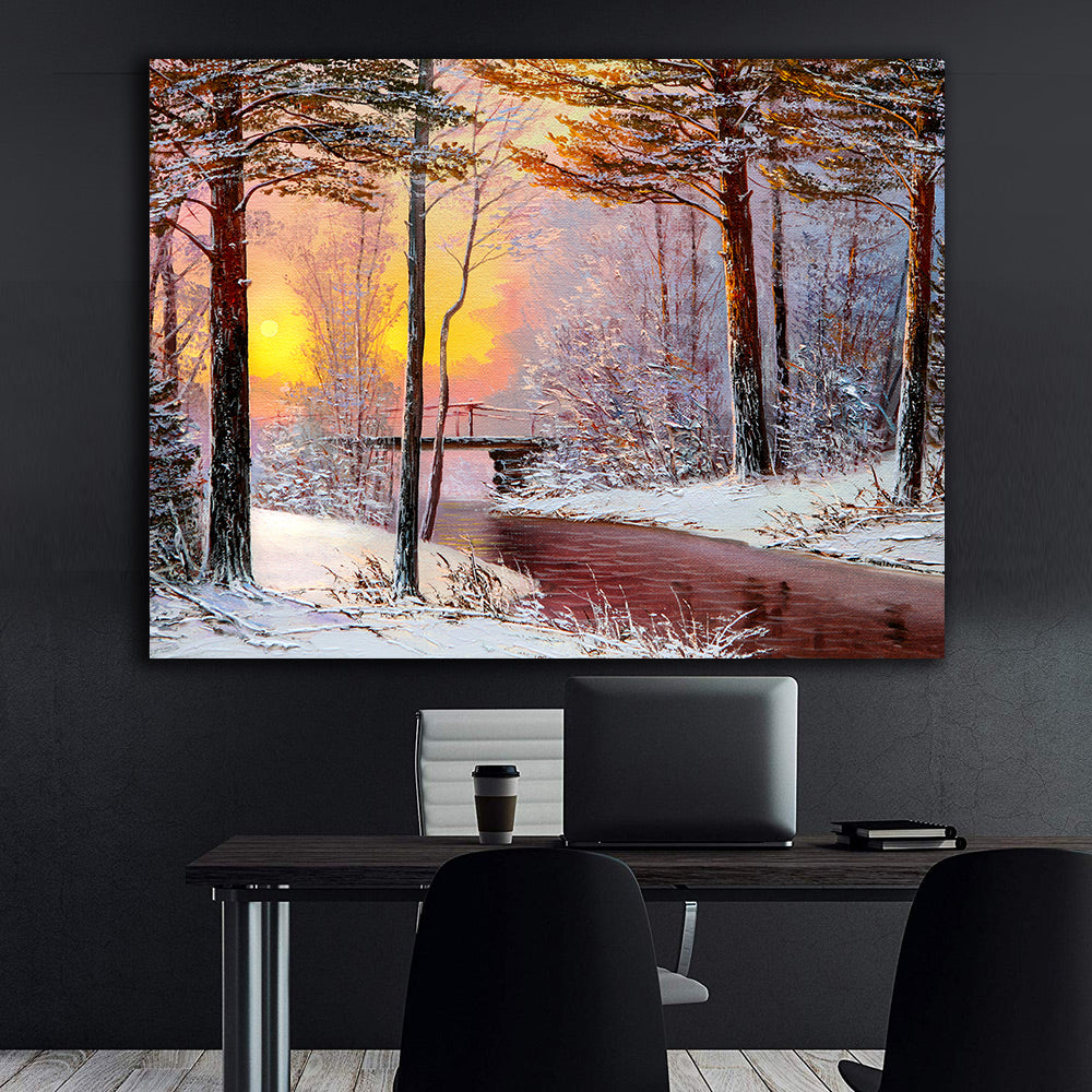Peinture sur toile - Paysage d'hiver en forêt