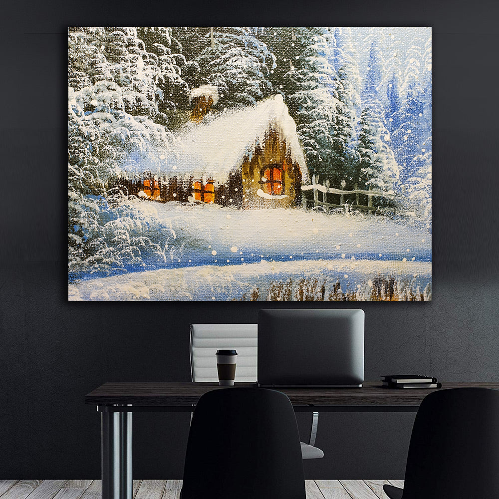 Tableau sur toile - Petite maison dans la forêt d'hiver