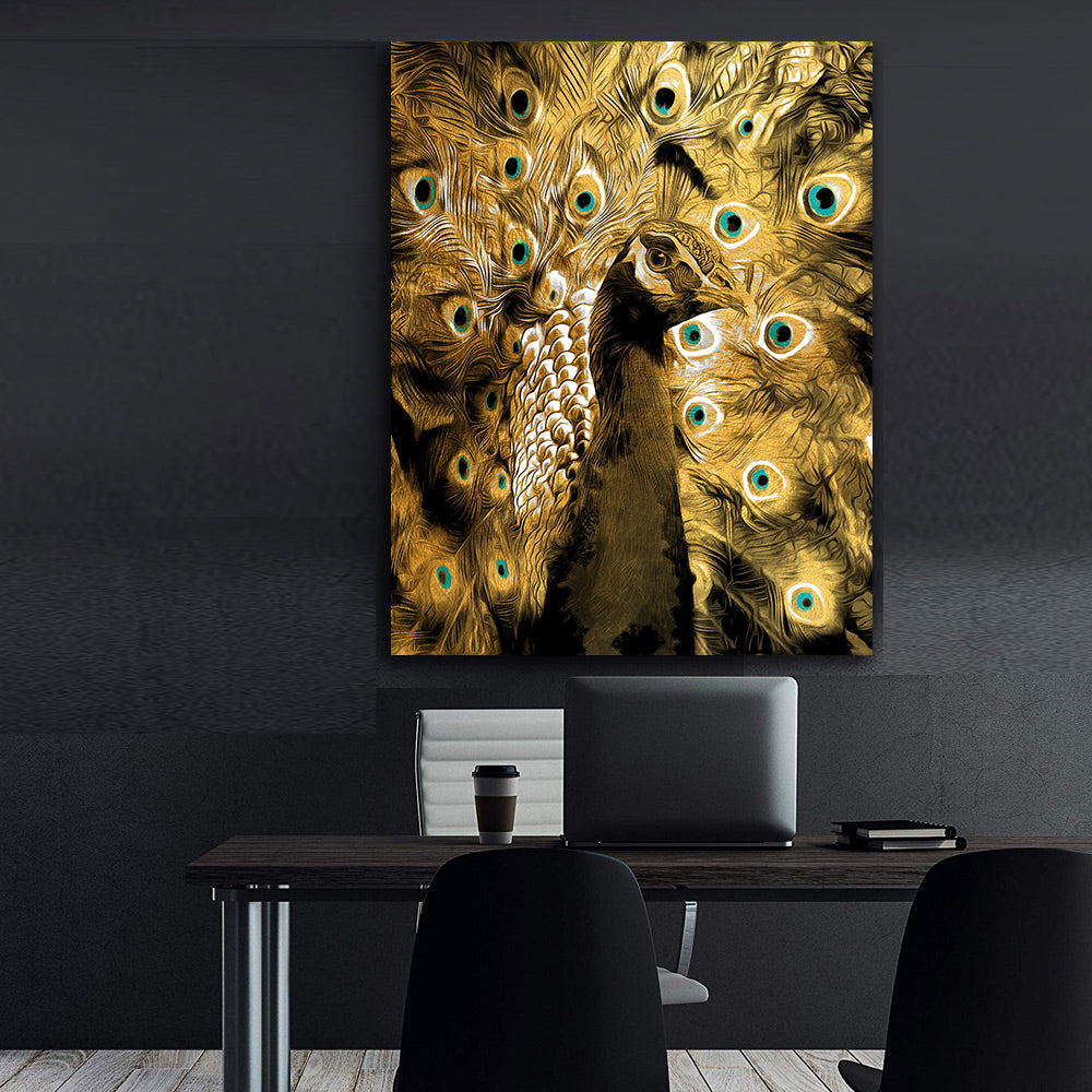 Tablou Canvas - Păun cu Pene Aurii