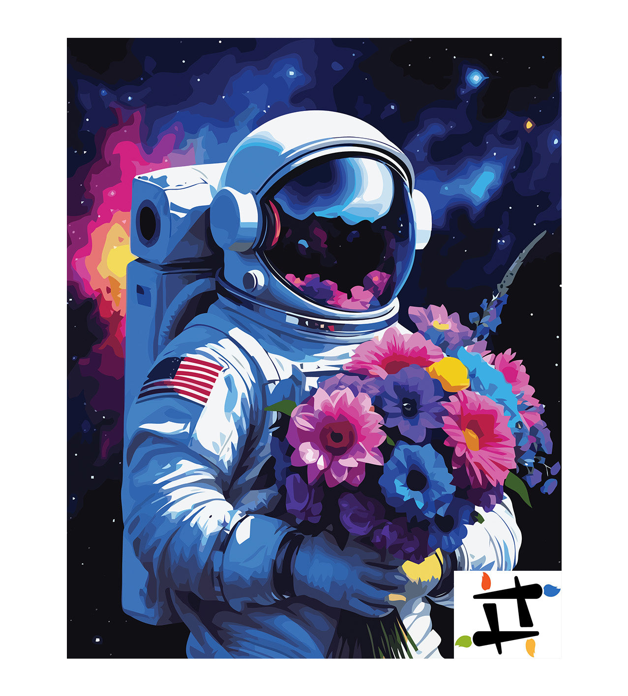 Pictura pe Numere – Astronaut cu flori 6899