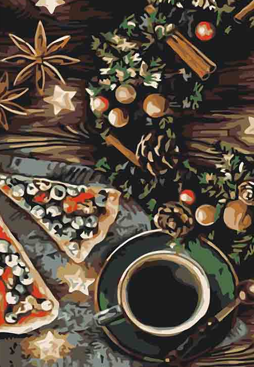 a painting of a cup of coffee on a table