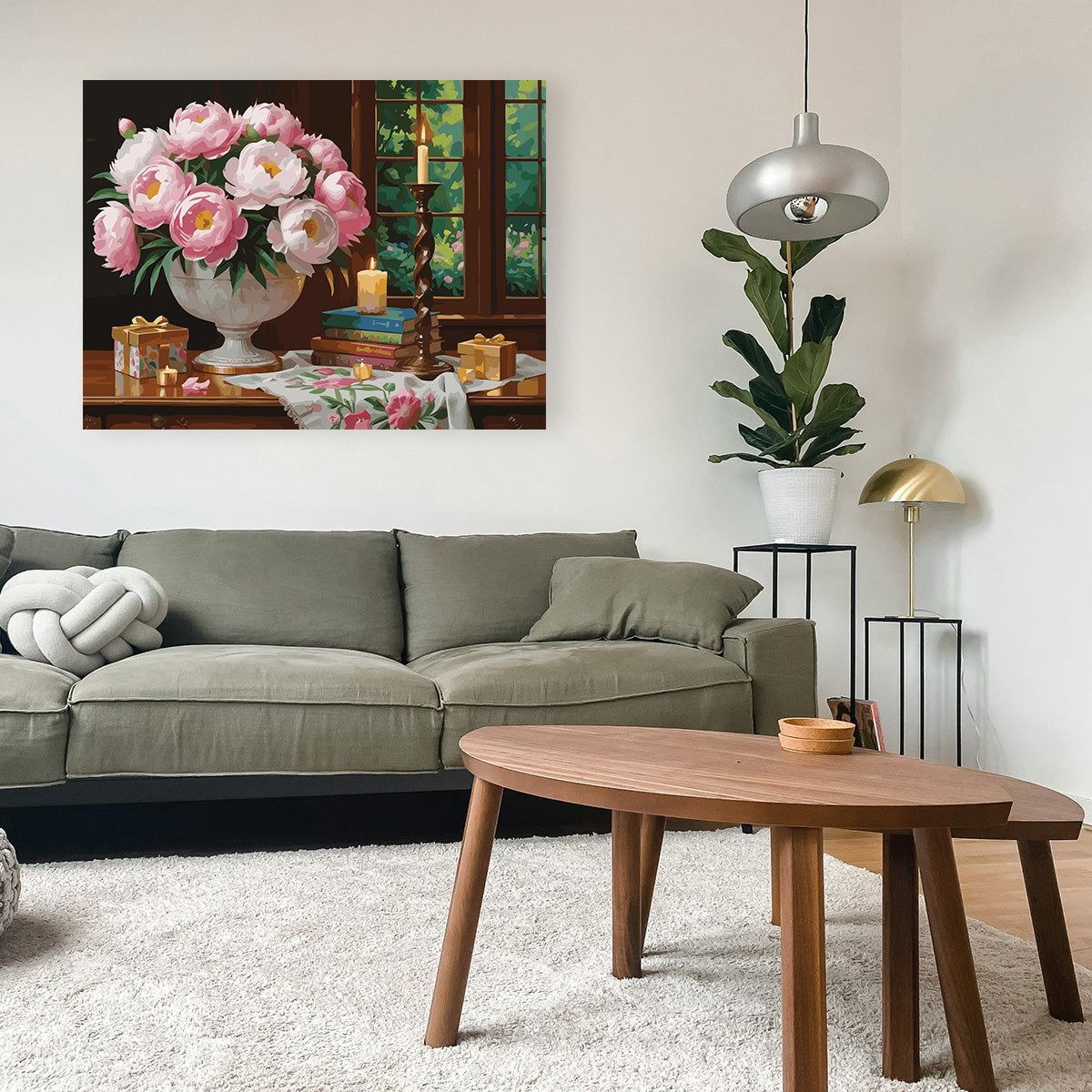 Pictura pe Numere – Bujori in lumina luminarilor 7237