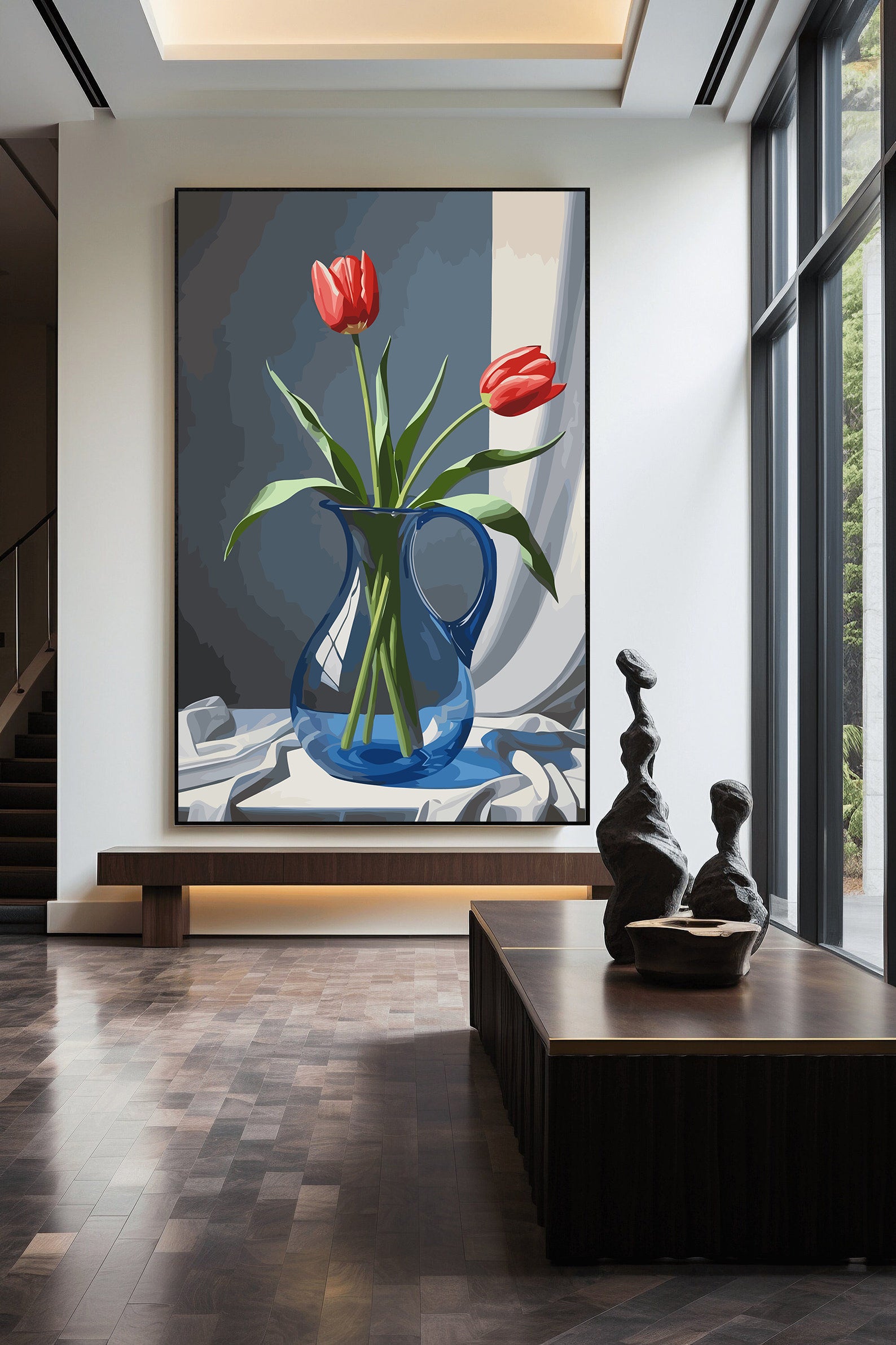 Pictura pe Numere – Lalele in vas albastru 6821