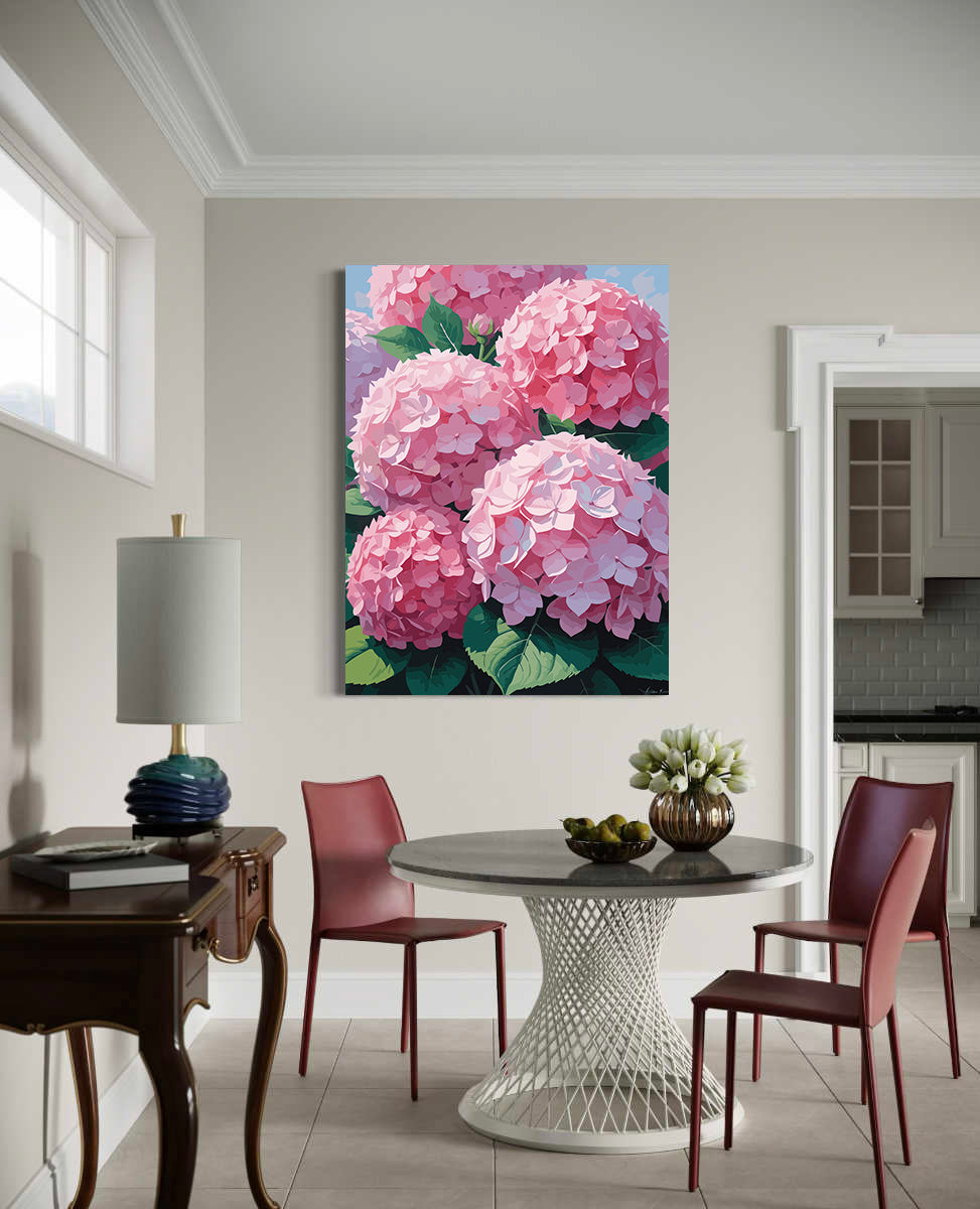 Pictura pe Numere – Imbratisare de hortensii roz 6999