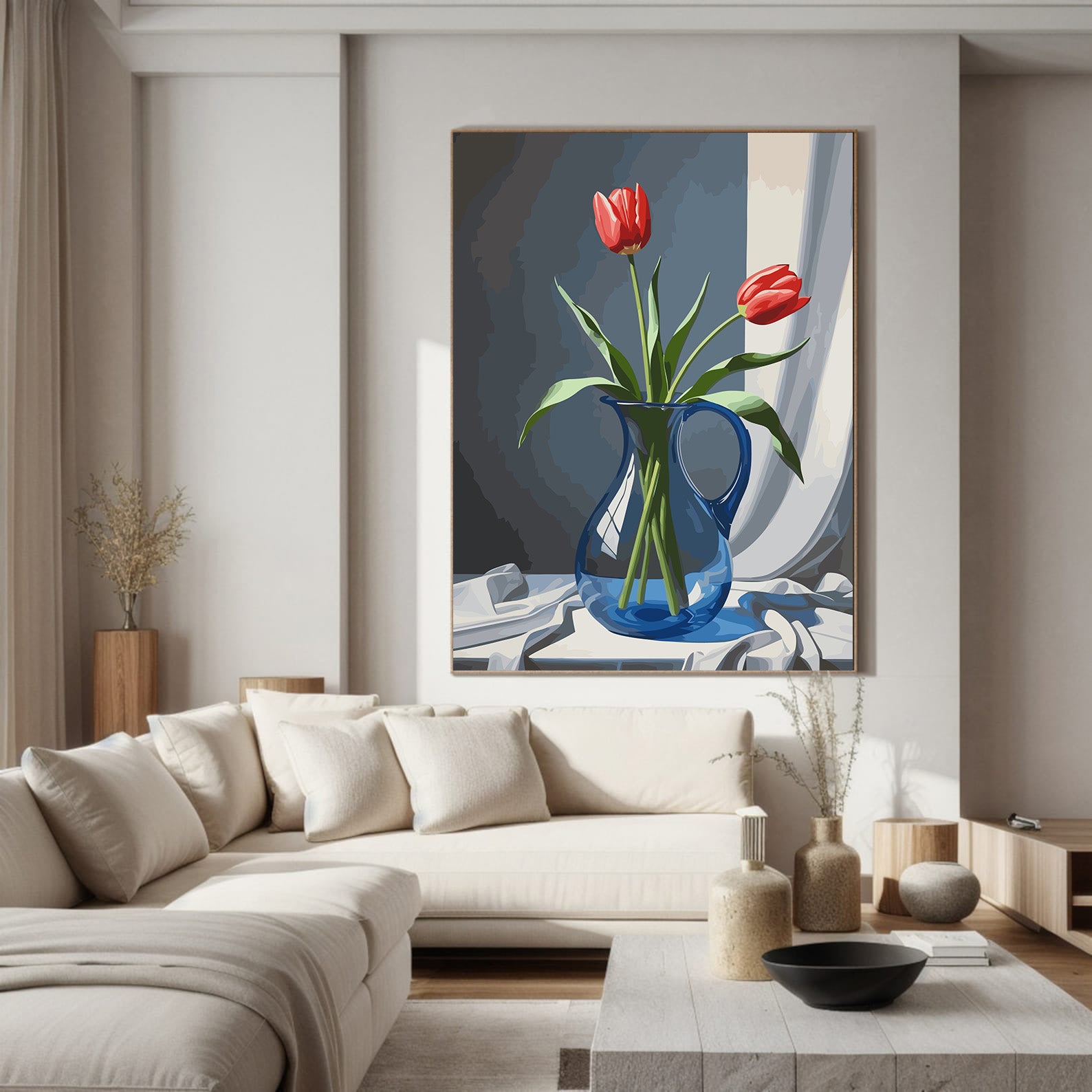 Pictura pe Numere – Lalele in vas albastru 6821