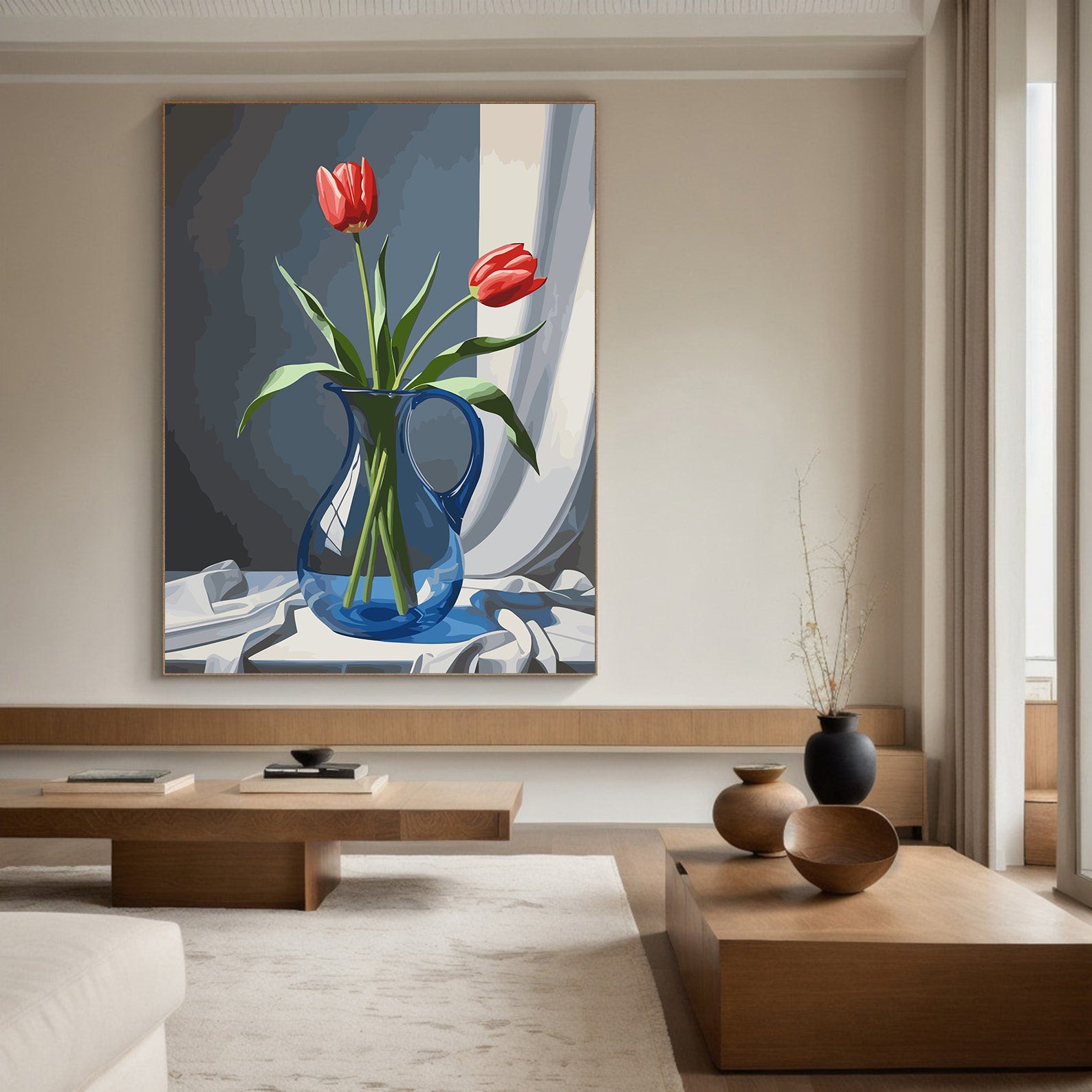 Pictura pe Numere – Lalele in vas albastru 6821