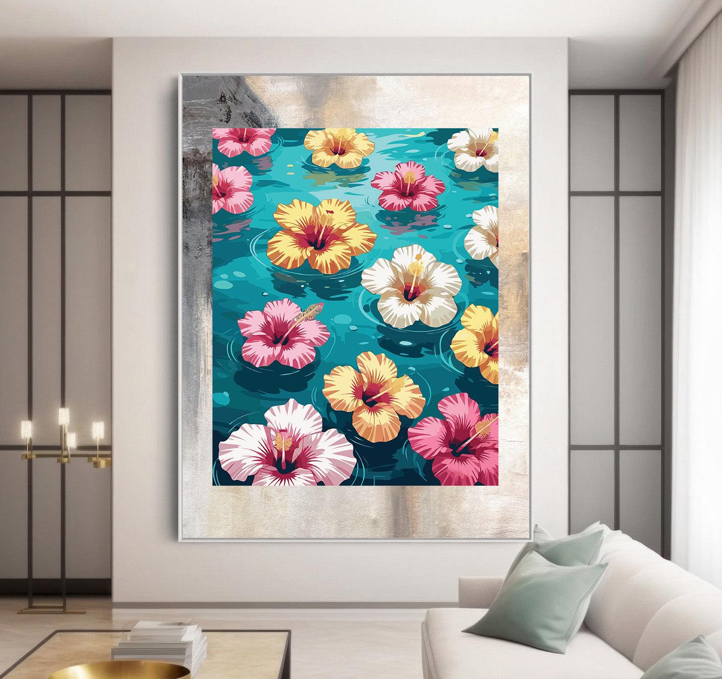 Pictura pe Numere – Hibiscus pe turcoaz 7167