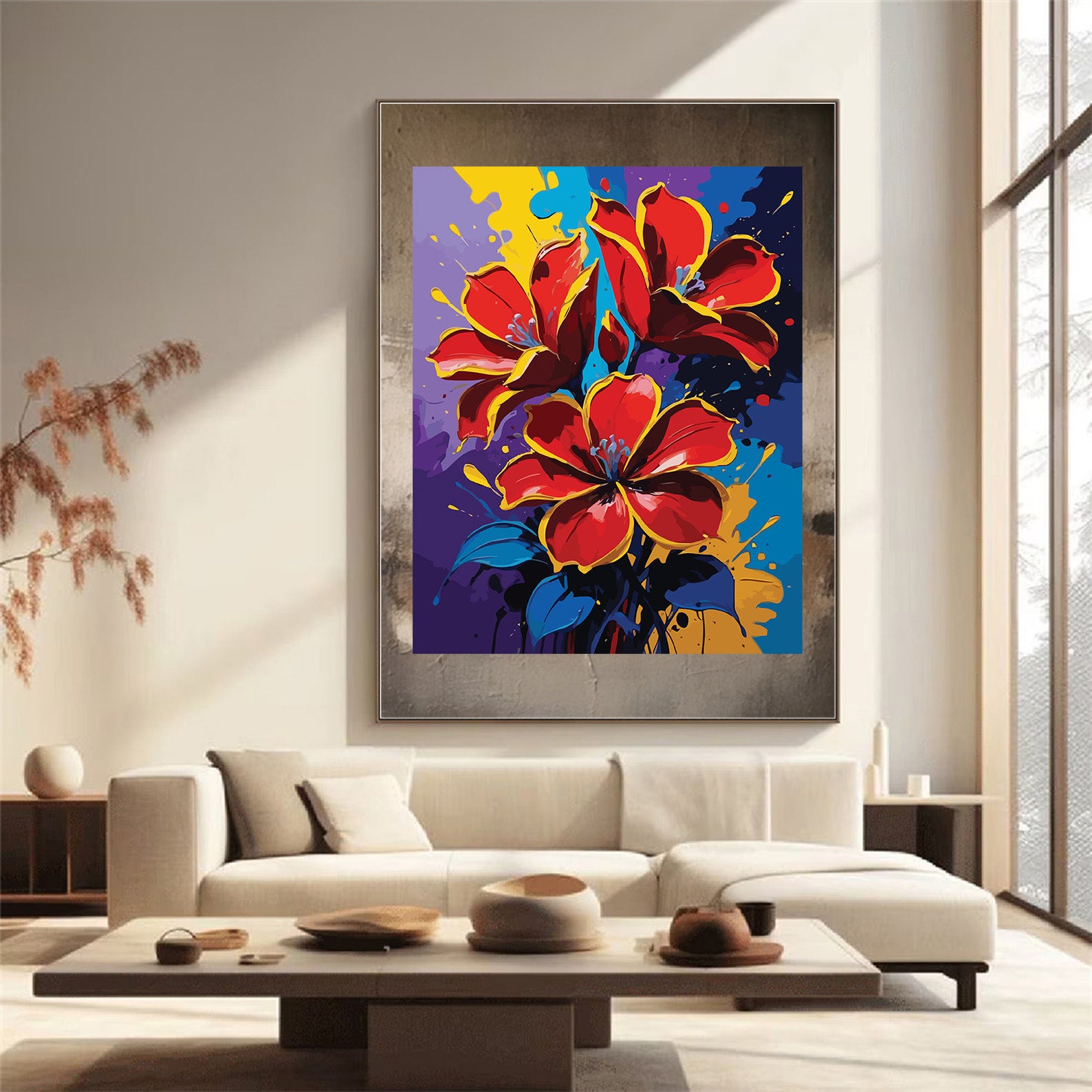 Pictura pe Numere – Crini rosii abstracti 6894