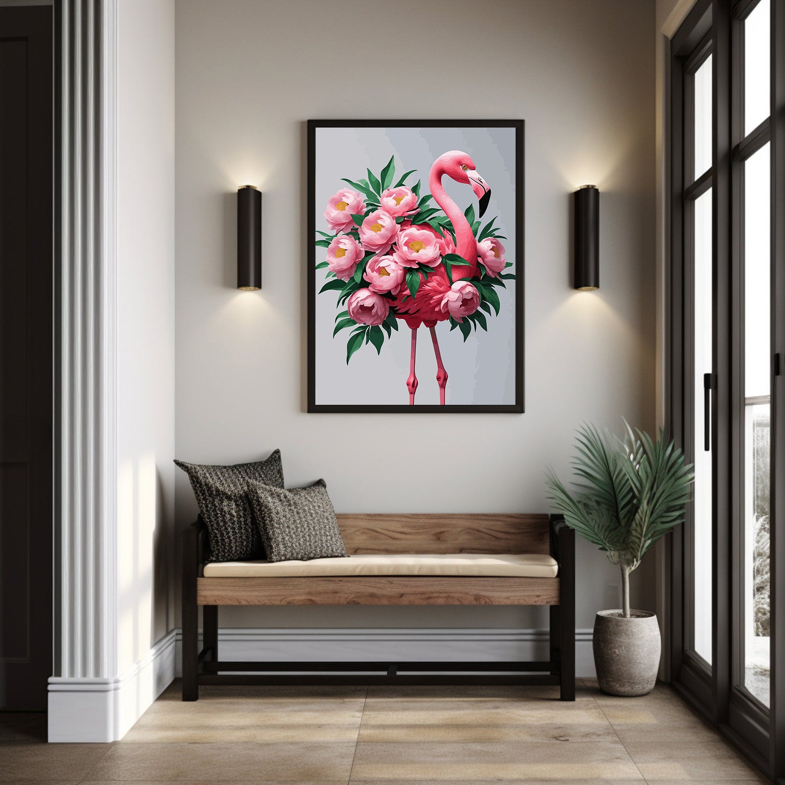 Pictura pe Numere – Flamingo si Bujori 6836