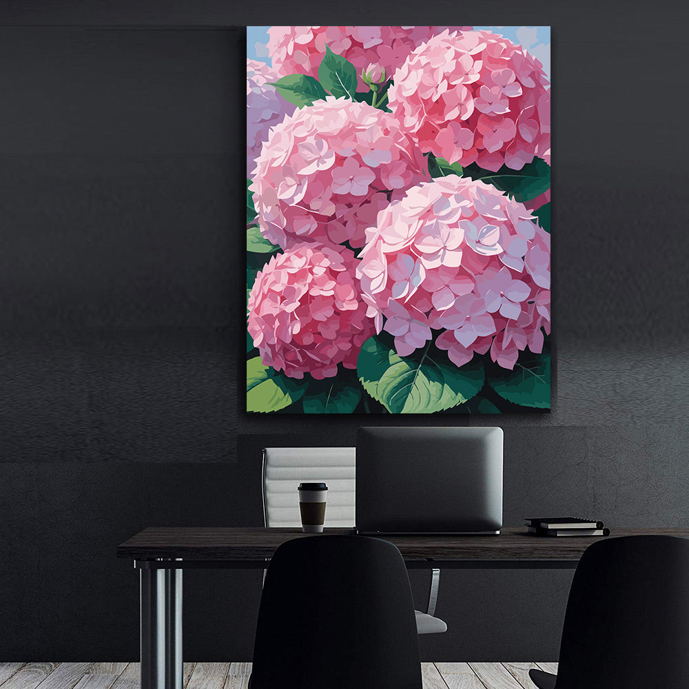Pictura pe Numere – Imbratisare de hortensii roz 6999