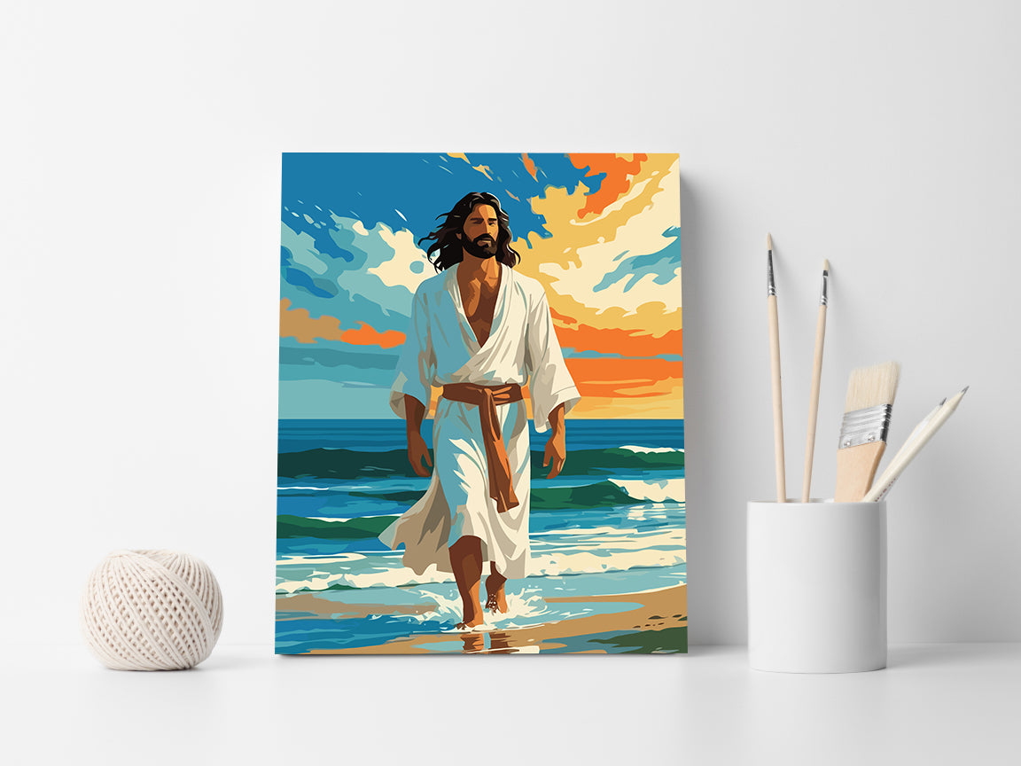 Set Pictură pe numere – Iisus Hristos Mergând Pe Plajă 6359