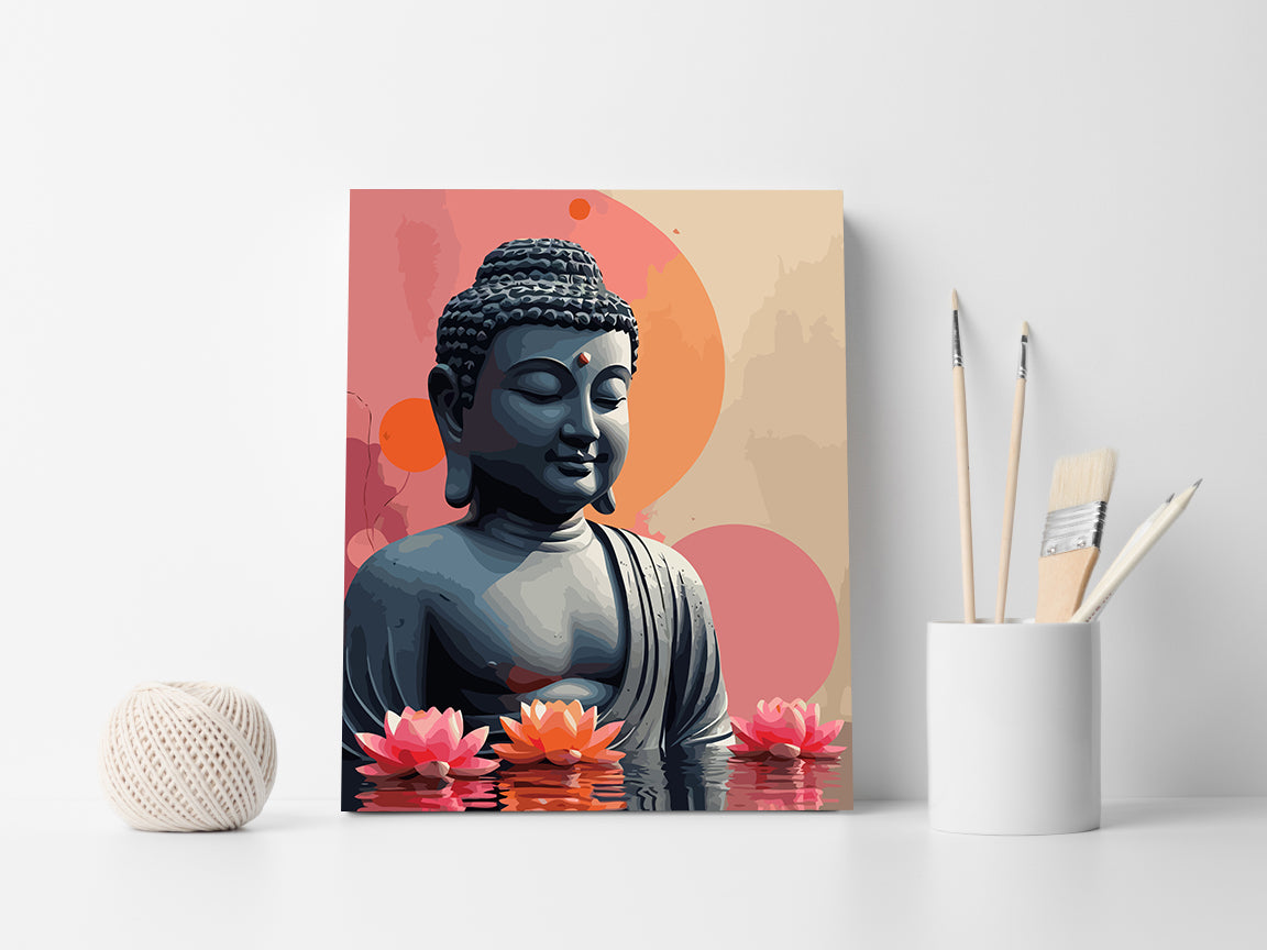 Set Pictură pe numere – Buddha Cu Flori De Lotus 6303