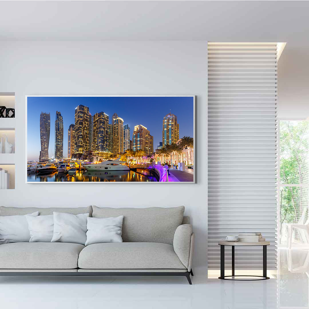Impression sur toile - La marina de Dubaï la nuit