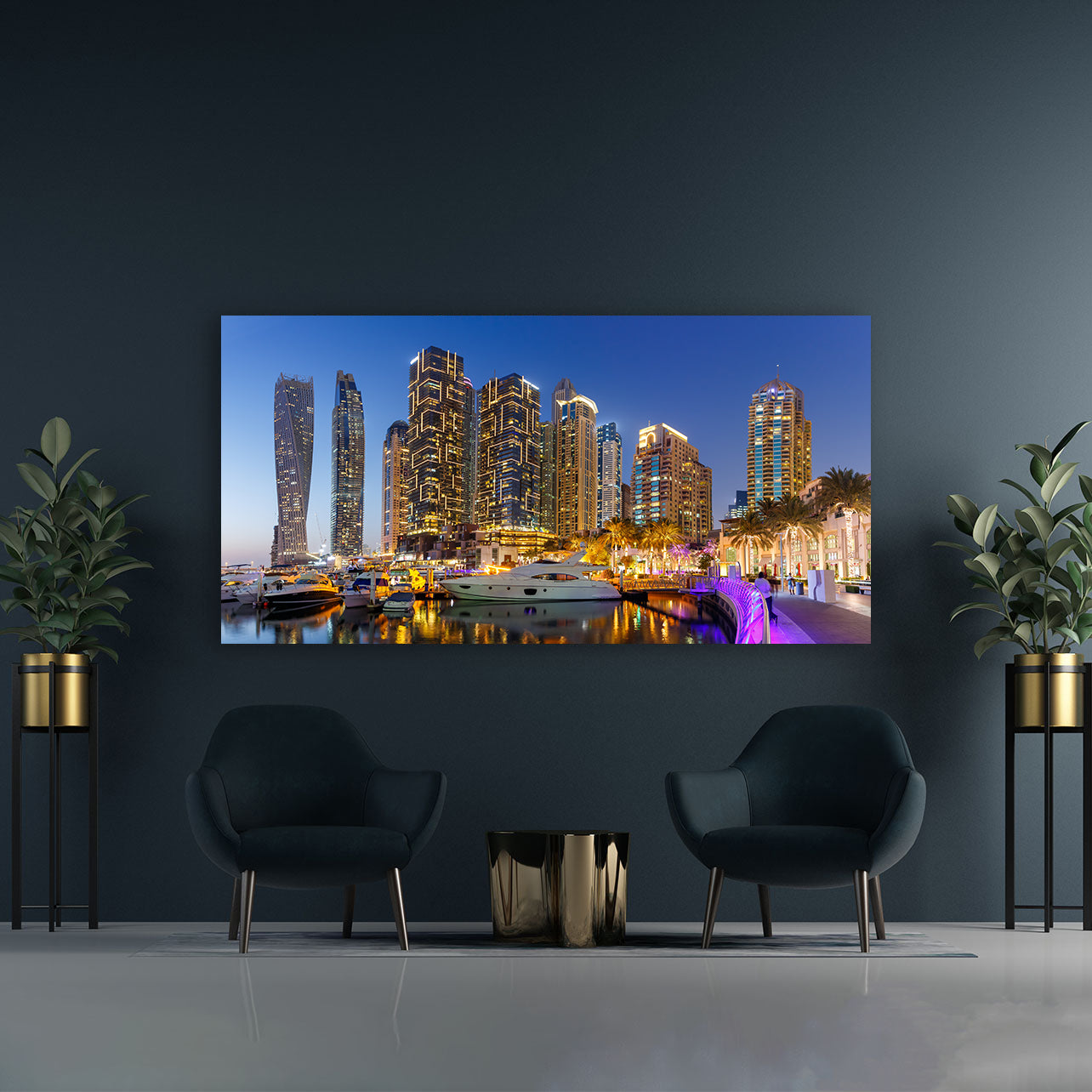Impression sur toile - La marina de Dubaï la nuit