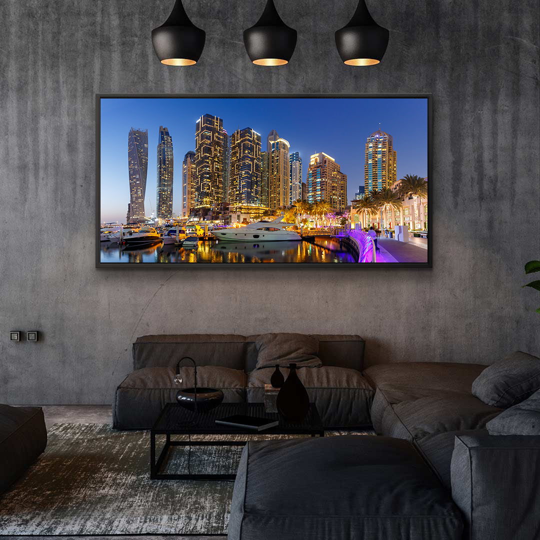 Impression sur toile - La marina de Dubaï la nuit