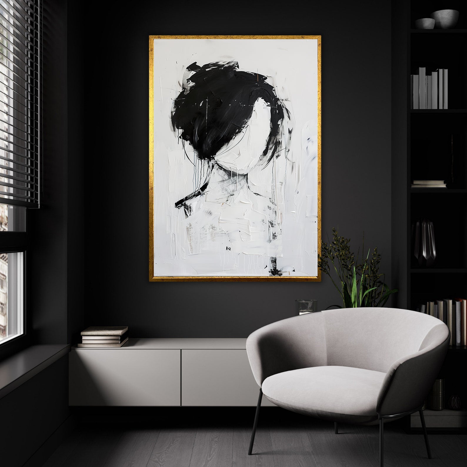 Peinture sur toile - Portrait en noir et blanc