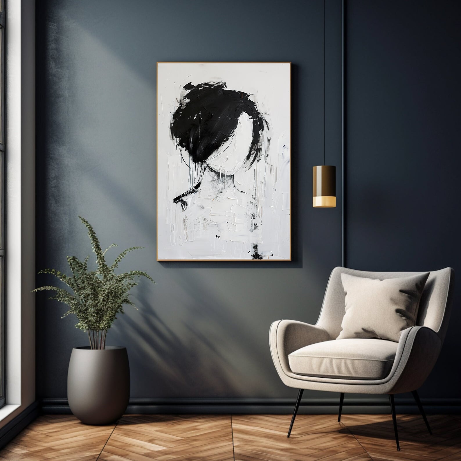 Peinture sur toile - Portrait en noir et blanc