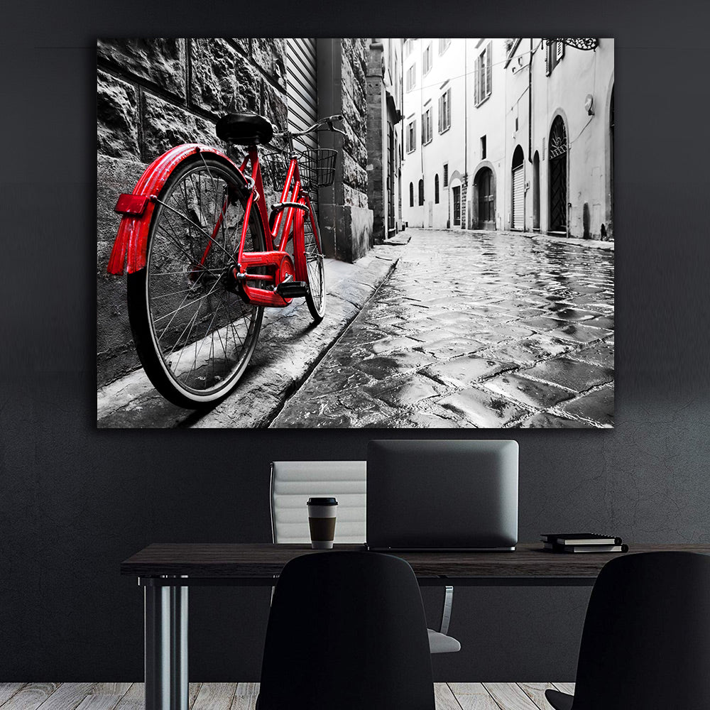 Tablou Canvas - Bicicletă Roșie în Oraș