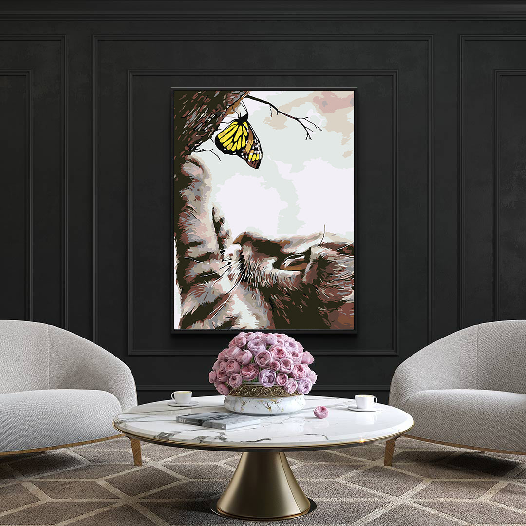 Peinture par numéros - Chat et papillon 4195