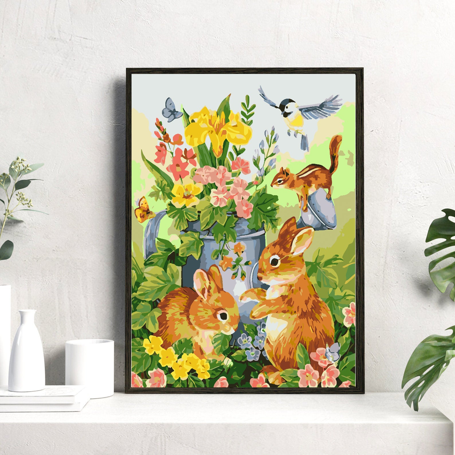 Peinture par numéros - Lapins avec fleurs 4266