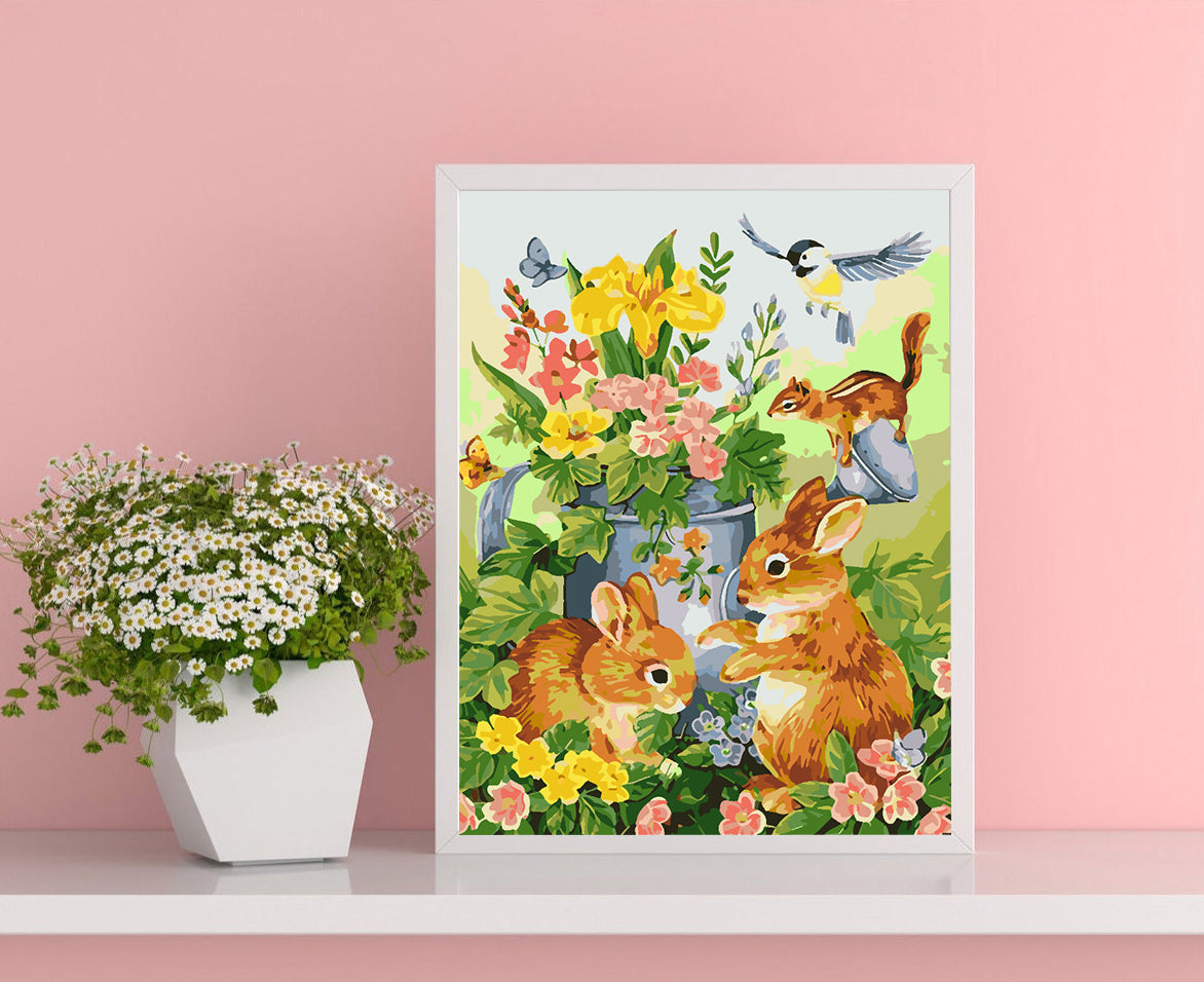 Peinture par numéros - Lapins avec fleurs 4266