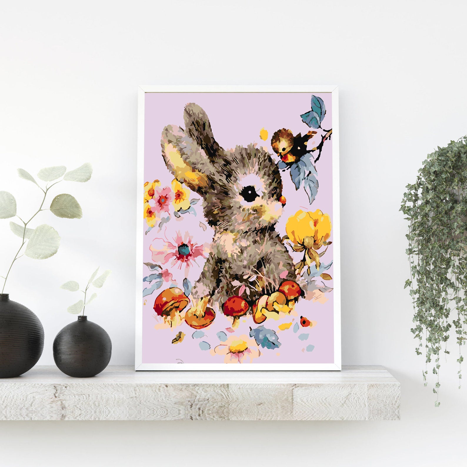 Peinture par numéros - Lapin avec fleurs 4285