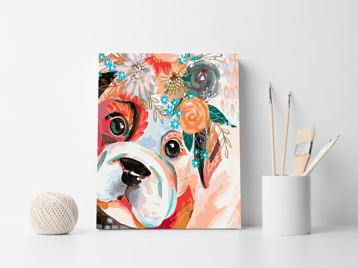 Pictura pe numere - Câine cu Flori 4436