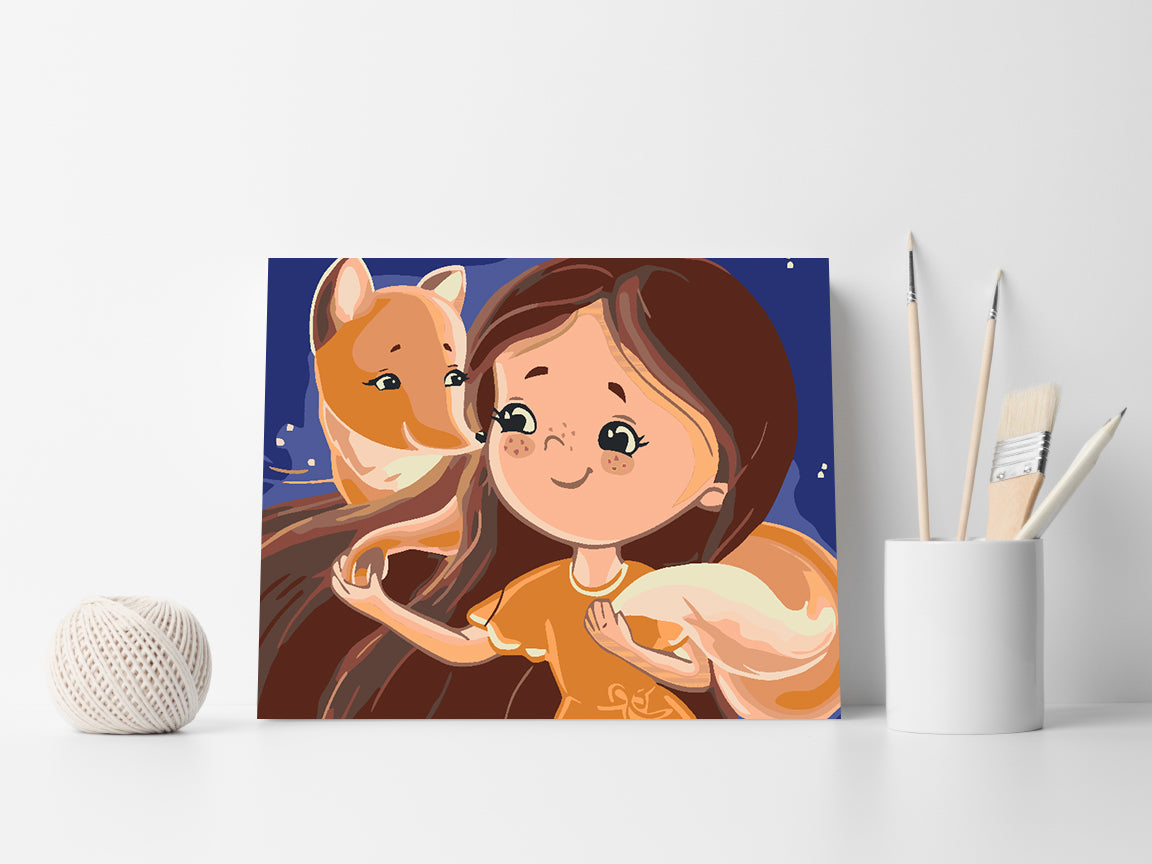 Peinture par numéros - Petite fille avec renard 4642