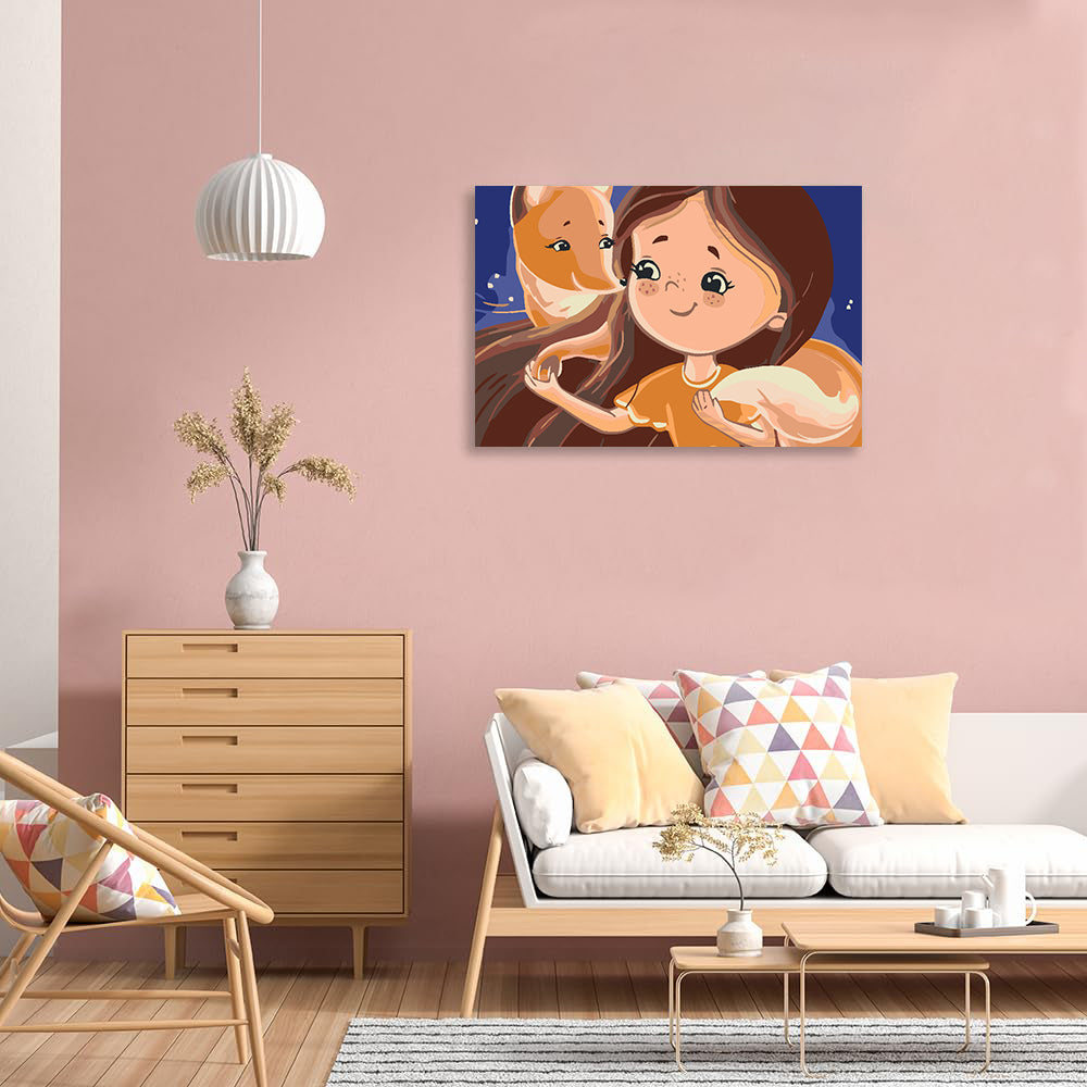 Peinture par numéros - Petite fille avec renard 4642