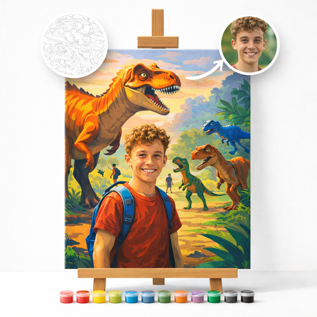 Pictură Personalizată pe Numere – Selfie cu T-Rex