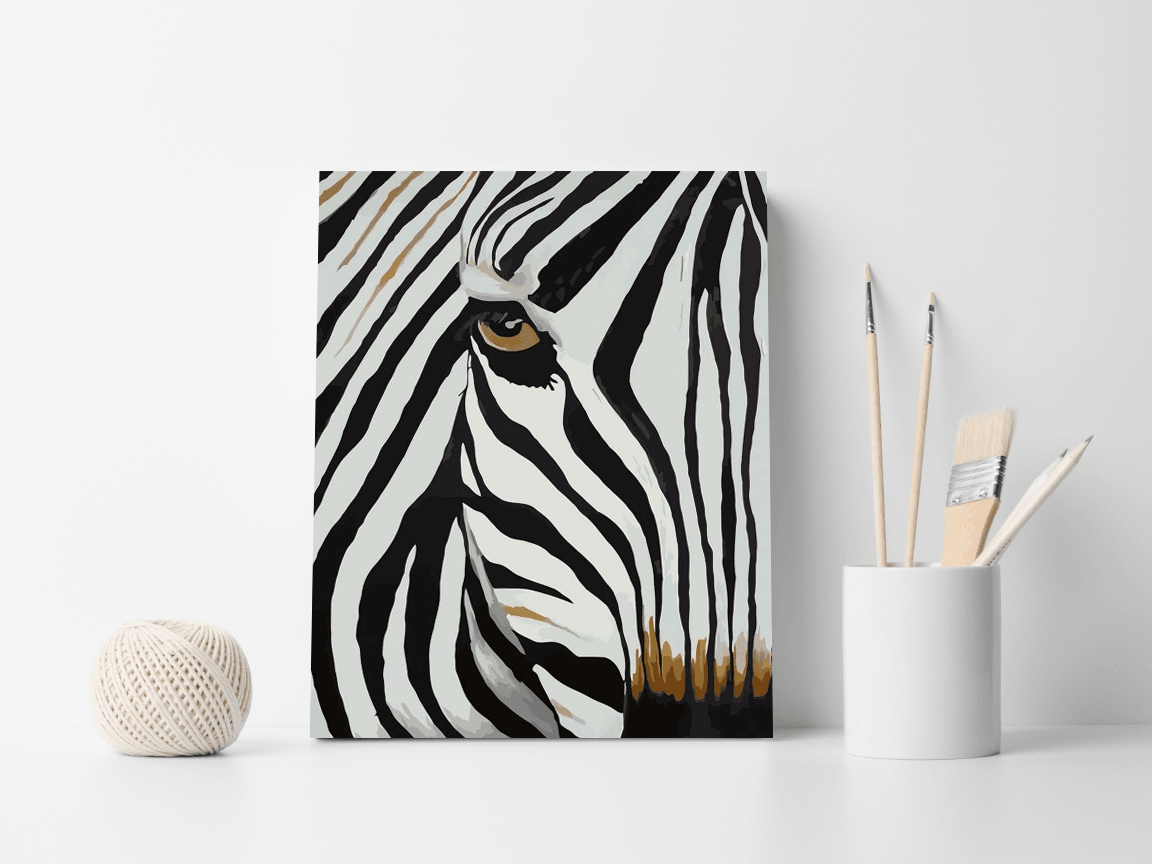 a picture of a zebra on a white wall